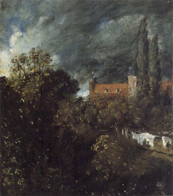 John Constable View into a Garden in Hampstead with a Red House beyond